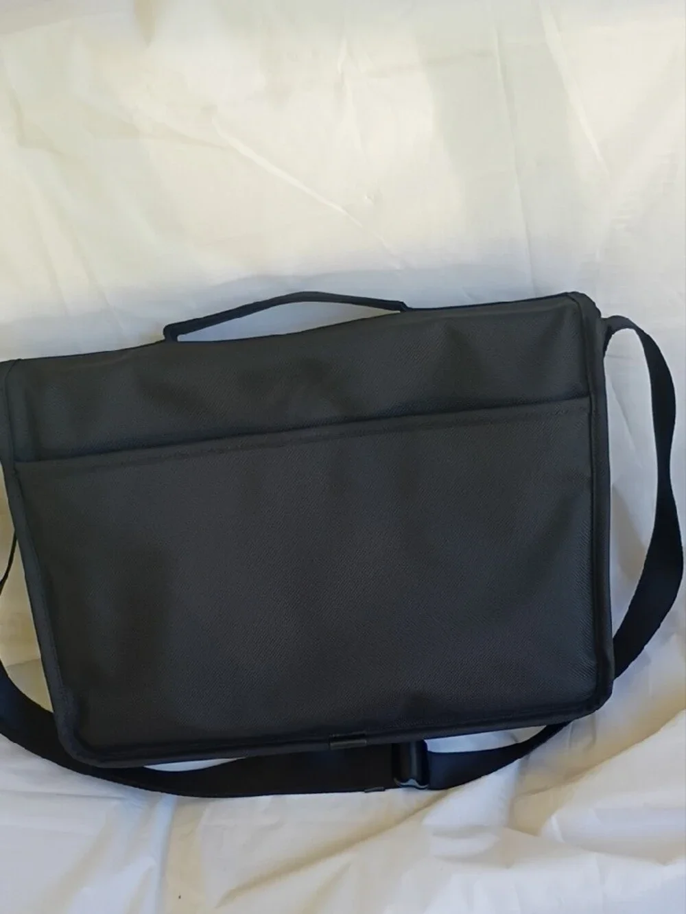 Tumi Black Nylon Messenger with Red Logo Accent